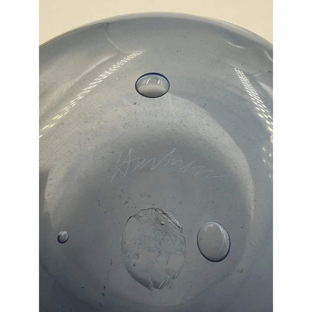 Signed David Hartman Studio Art Glass Bowl Blue Transition Milky Swirl Hand Blow